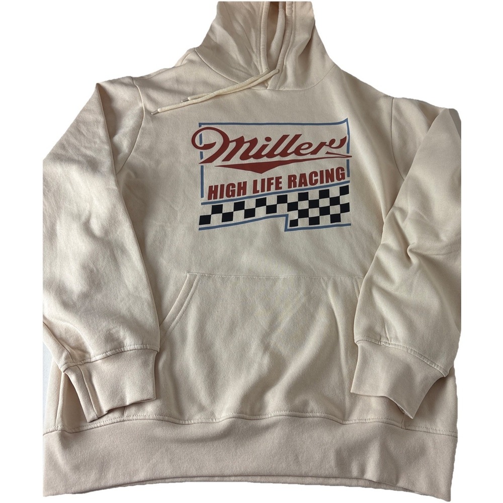 Miller High Life Racing M Hoodie Sweatshirt Double Sided Sand Beer pullover NWOT